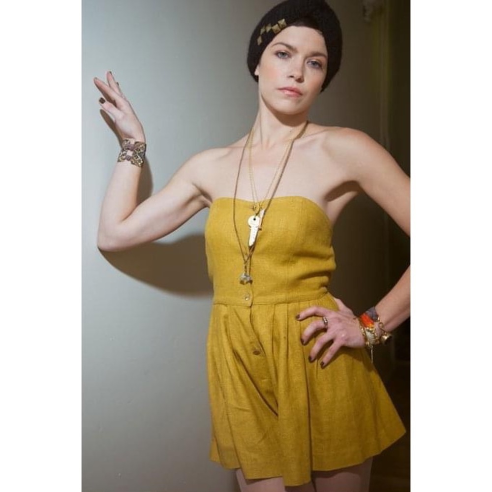 Samantha Pleet mustard burlap romper size 2 xsmall